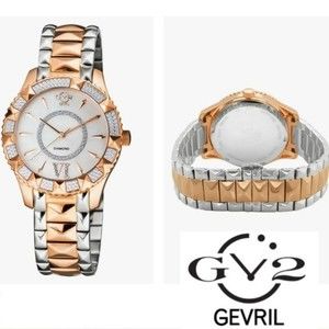 Gevril 2 Tone Venice Mother of Pearl & Diamond Bracelet Watch, 39mm - 0.…